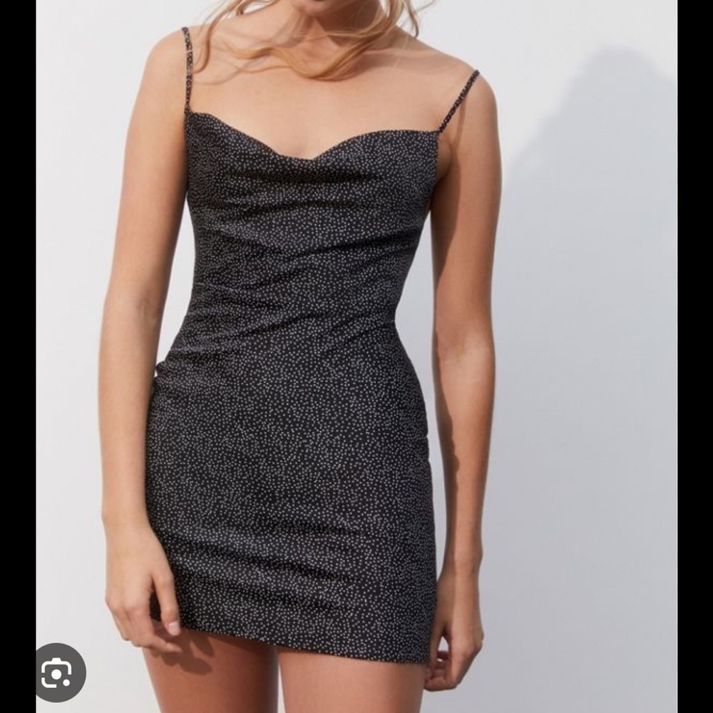 Urban Outfitters UO Mallory Cowl Neck Slip Dress in black and white polka dot